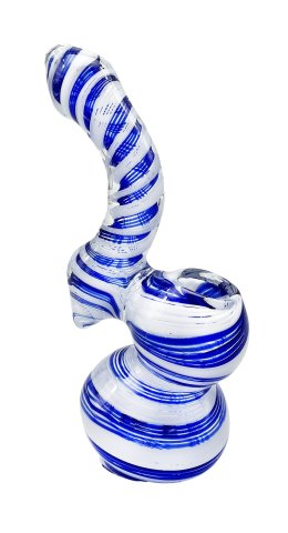 Glass  Bubbler  Pipe  Small  Blue  White  Spirals 16cm