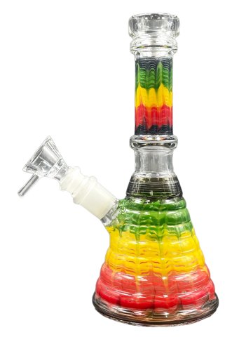 Rasta  Design  Glass  Beaker  Bong  With  Double  Grind  Stem  Glass  Bowl