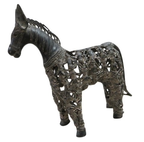 Brass  Horse  Jali  Statue 38cm  X 4kg