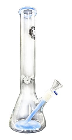 Glass  Beaker  Bong  With  Ice  Spikes   Coloured  Base 38cm